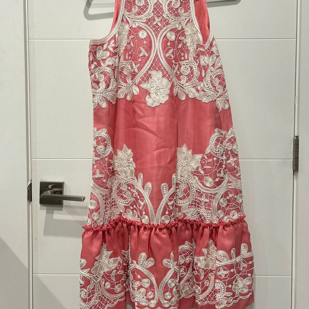 Naeem Khan Pink Dress with White Embroidery - Size 12 (Gently Used) - Picture 2 of 7